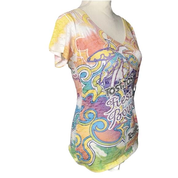 2013 Fiesta Bowl Shirt KS OR Womens LG V Neck Burnout Camo Trippy Rainbow Color - Picture 3 of 9